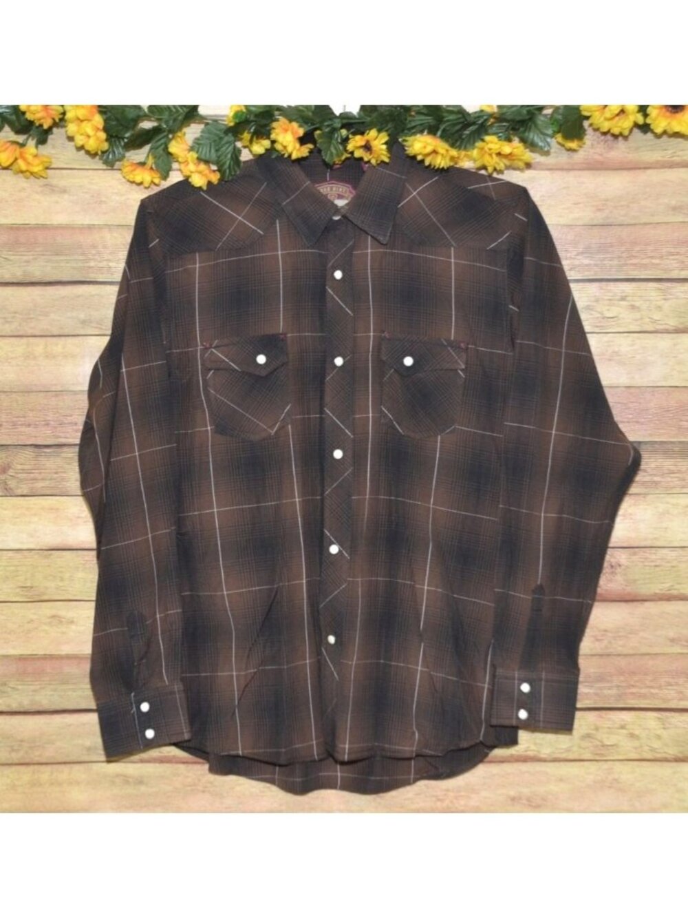 Rafter C Boys Huskey XXL Brown Plaid Western Shirt White Pearl Snap Long Sleeve